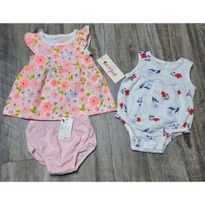 Newborn Baby Girls Floral Dress and Bubble Romper NEW